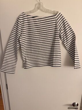 Striped Boatneck Long Sleeve Top - White & Black